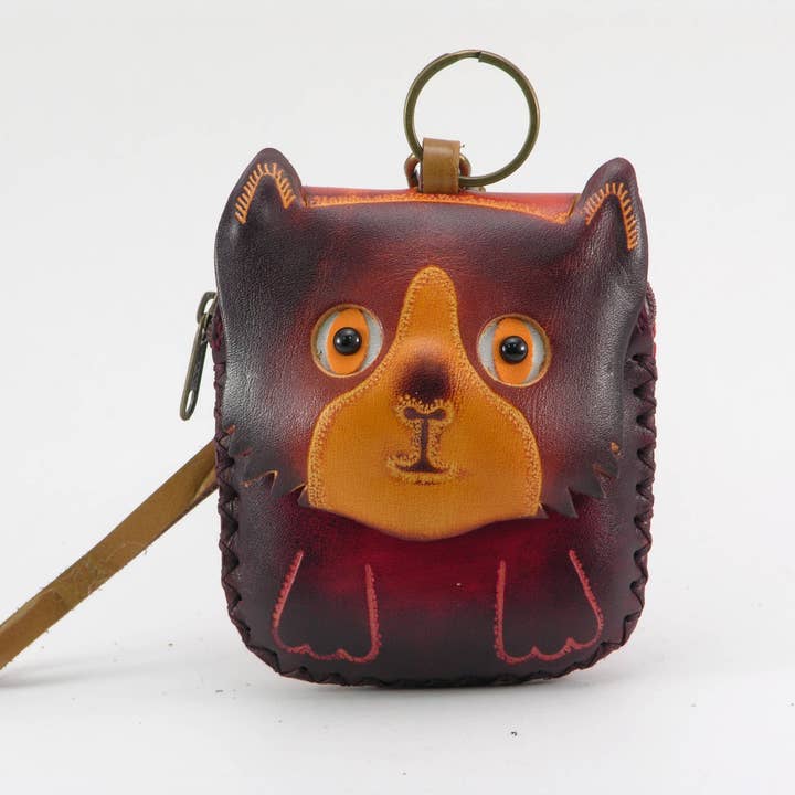 E513 Porta-moedas de Pulso em Pele Feito à Mão para Gato por atacado de Sunflower Handmade leather inc