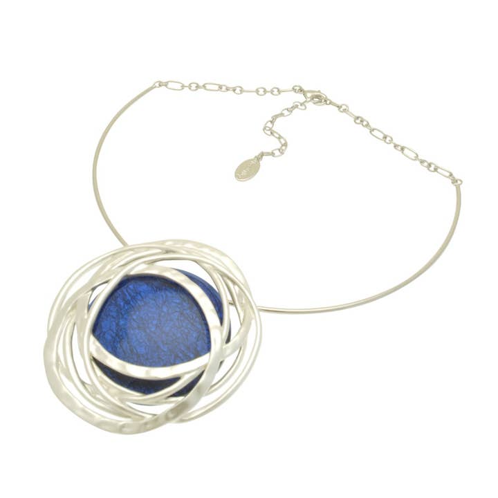 Royal Blue and Silver Statement Necklace for wholesale by Miss Milly Limited