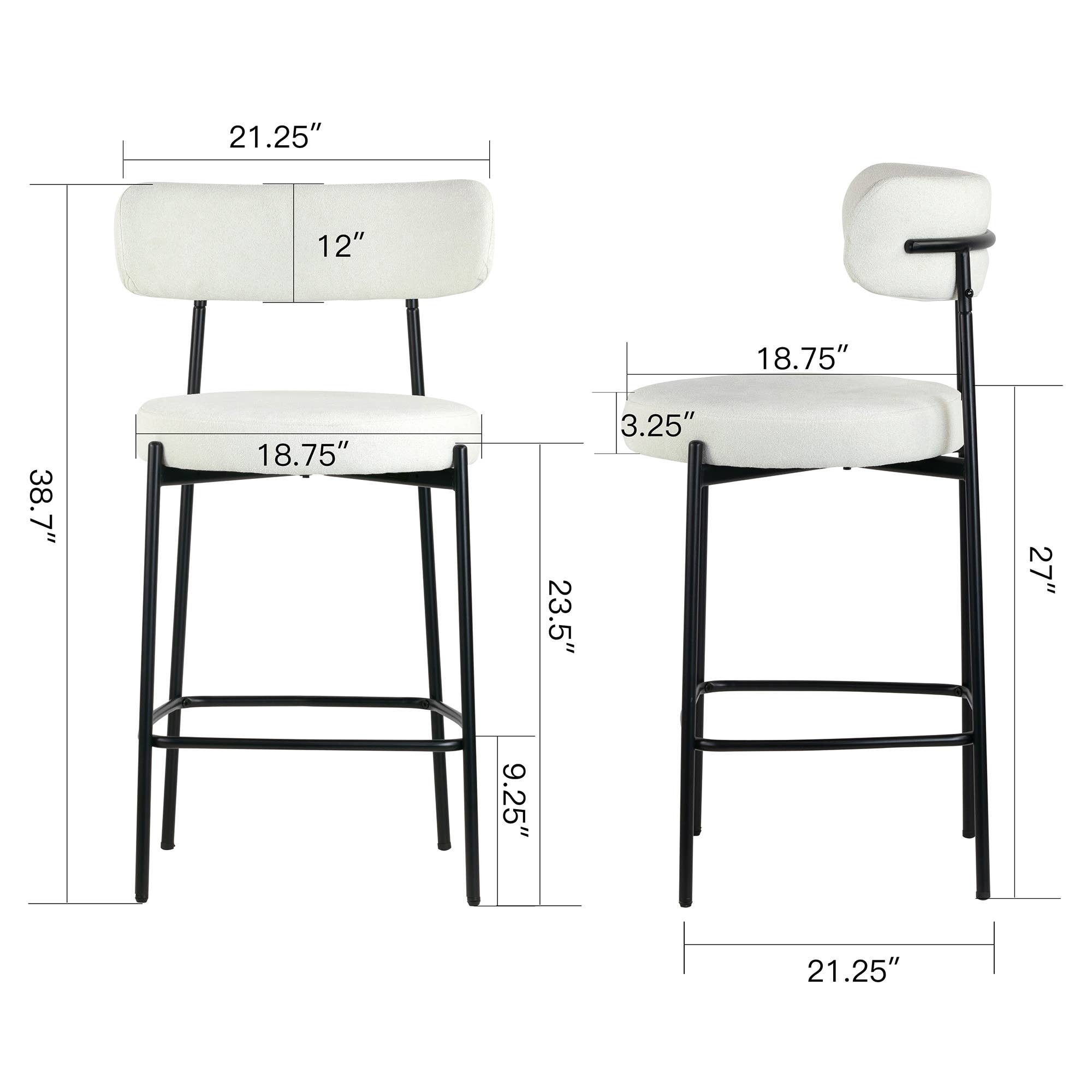 Glamour Home - Vente Tabouret - Ensemble de 2 tabourets de comptoir Awen en bouclette blanche avec pieds noirs6