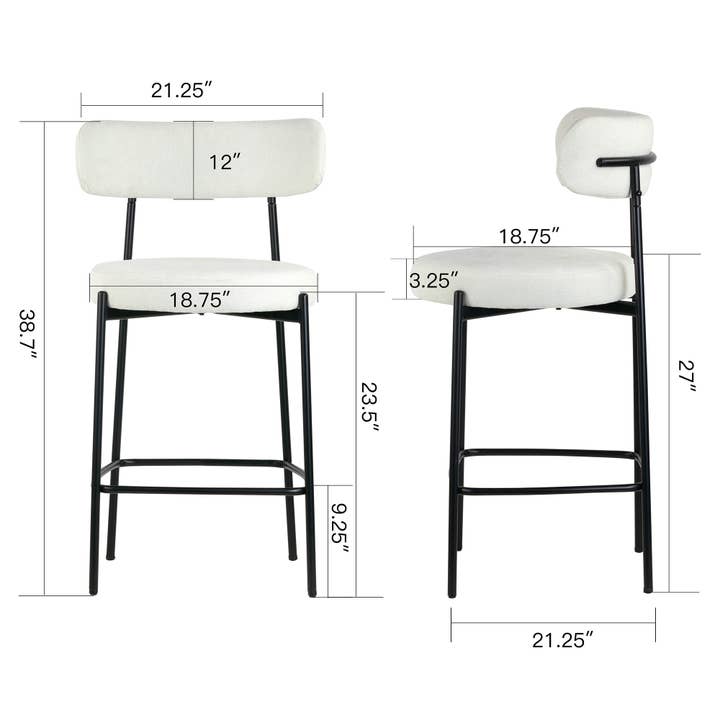 Glamour Home - Vente Tabouret - Ensemble de 2 tabourets de comptoir Awen en bouclette blanche avec pieds noirs6