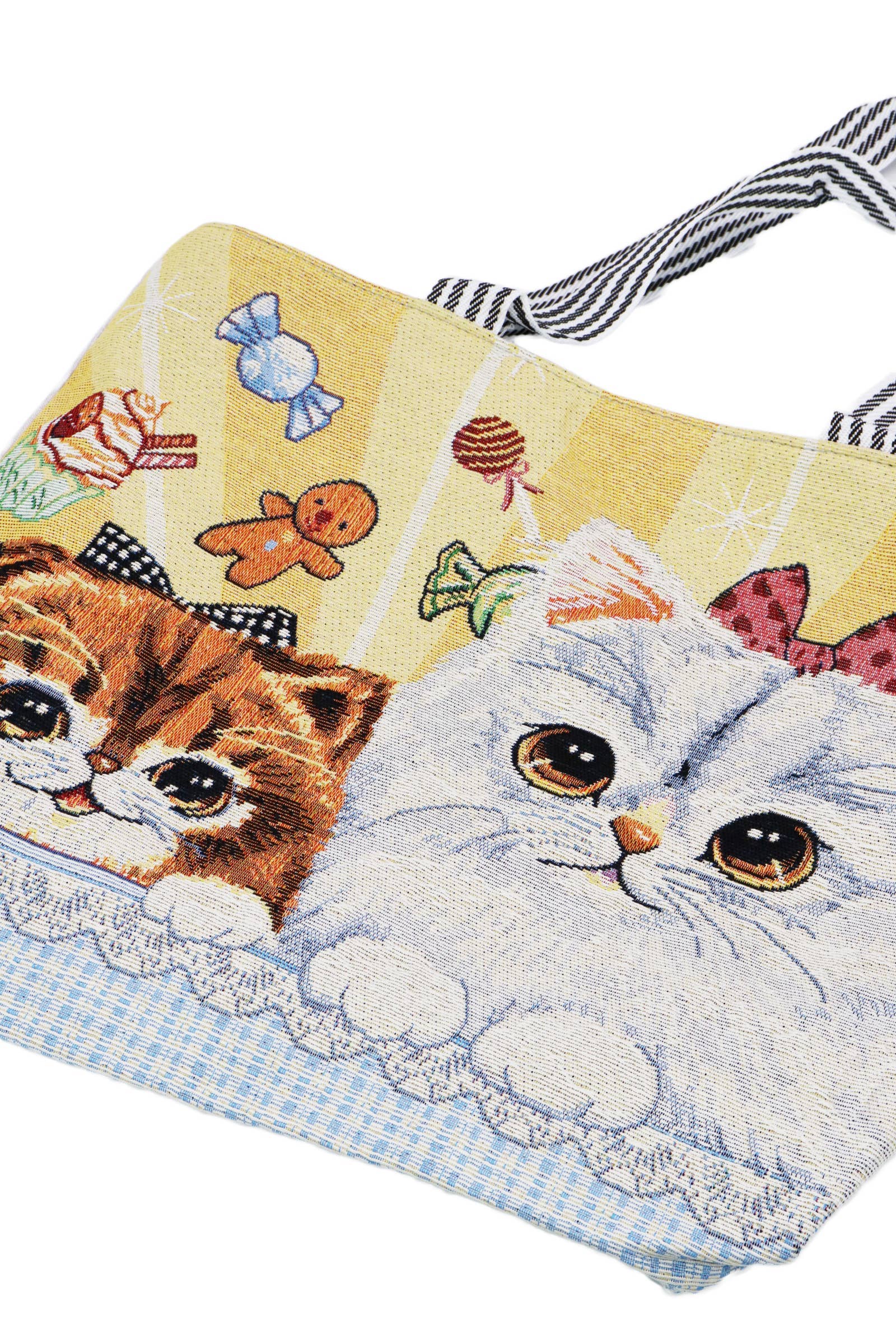 AS SHOWN Sweet Kitty Cat Shimmery Tapestry Canvas Tote Bag for wholesale on Faire2