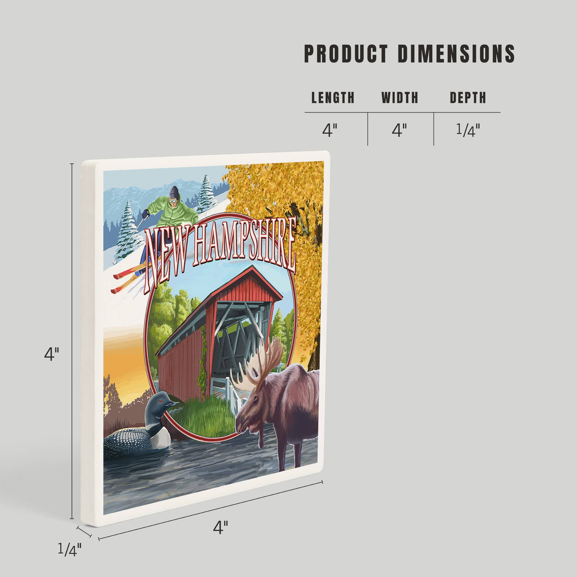 Lantern Press – wholesale Coasters – CERAMIC COASTER New Hampshire, Montage Covered Bridge4