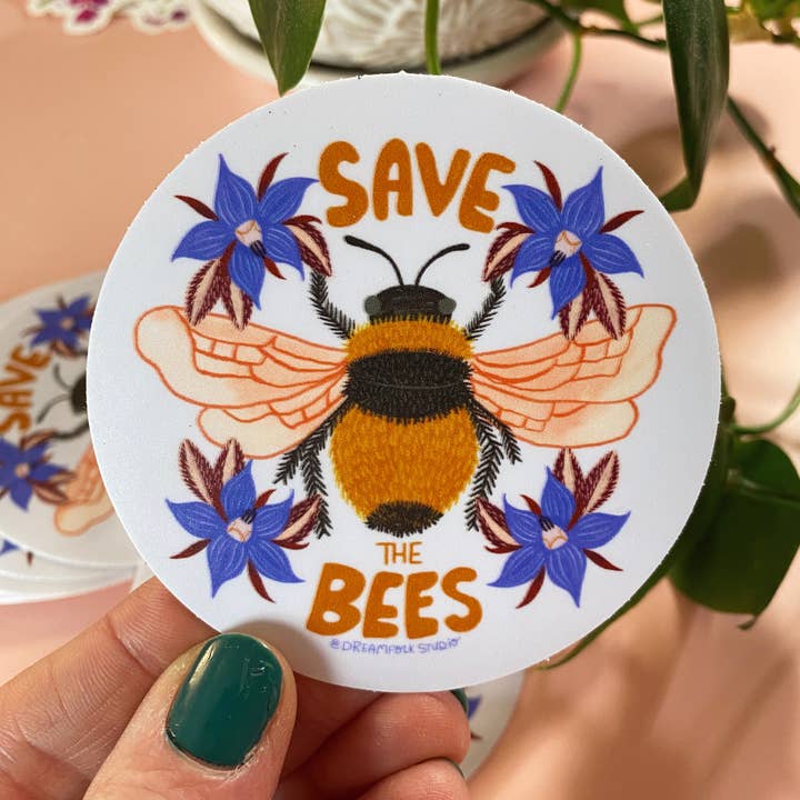 Save the Bees Sticker - Honey Bee Decal for wholesale by Dream Folk Studio