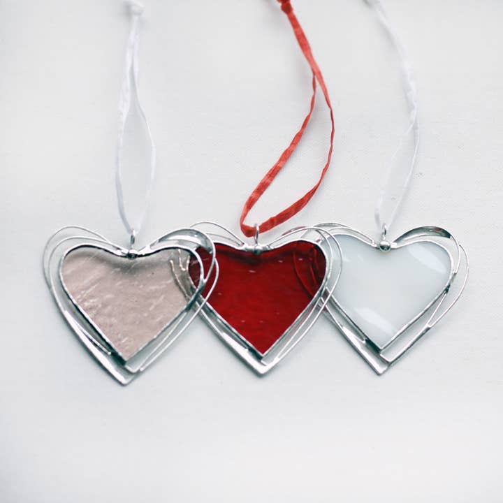 Valentine's Stained Glass Heart Decor, Red Pink White for wholesale by ArtKvarta