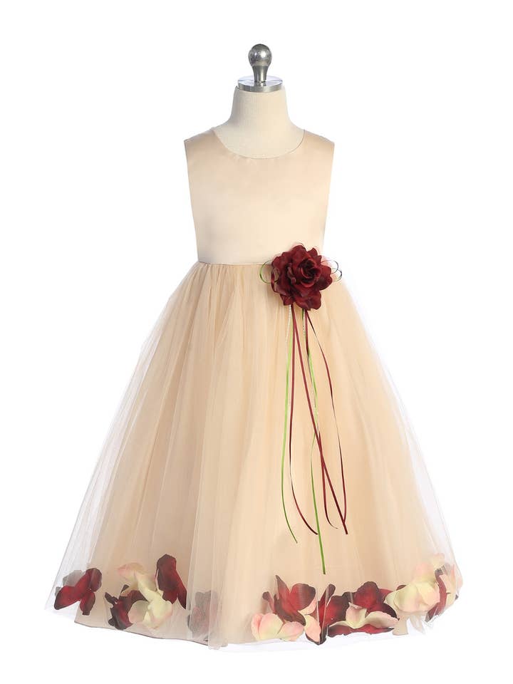 Kid's Dream - Wholesale Dress - Kids - Blush Satin Flower Petal Girls Dress with Plus Sizes