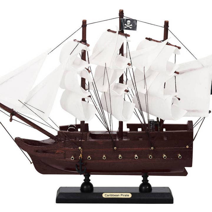 Hampton Nautical - Vente Décorations de table - Caribbean Pirate White Sails Maquette Bateau Pirate 12"