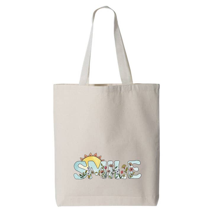 Smile Canvas Tote Bag for wholesale by Sticker Girl, formerly KPB Apparel