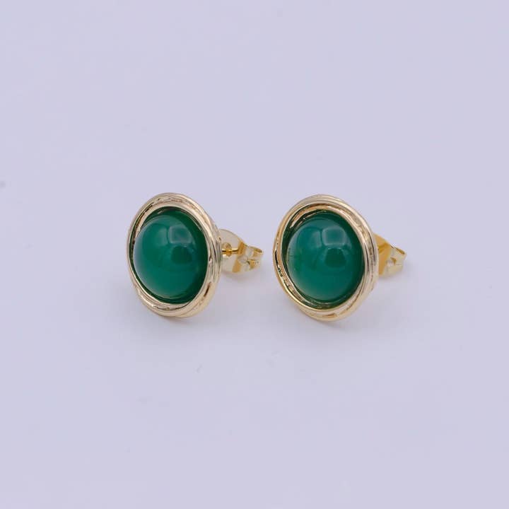 Aim Eternal - Vente Clous d'oreille - Boucles d'oreilles en émeraude - Bijoux en émeraude - Petites boucles d'oreilles rondes en émeraude - Boucles d'oreilles en pierre verte Q-164