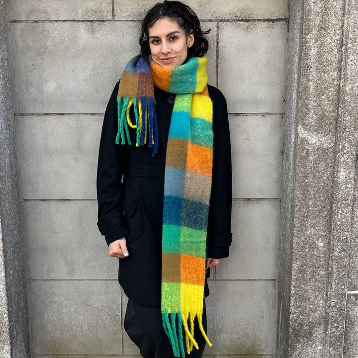 Extra Long Checkered Fringe Scarf for wholesale by Sprigs