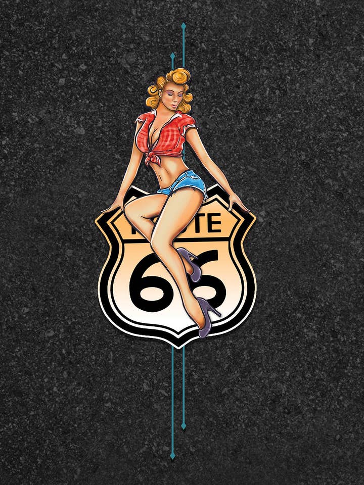 Steady Clothing - Wholesale Button Down Shirt - Men's - Route 66 Pin-Up Panel Bowling Shirt in Pacific
