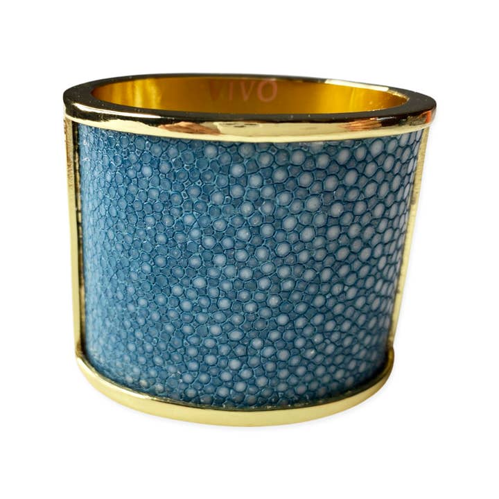 VIVO - Vente Rond de serviette - Anneau de serviette en or avec incrustation de galuchat véritable7