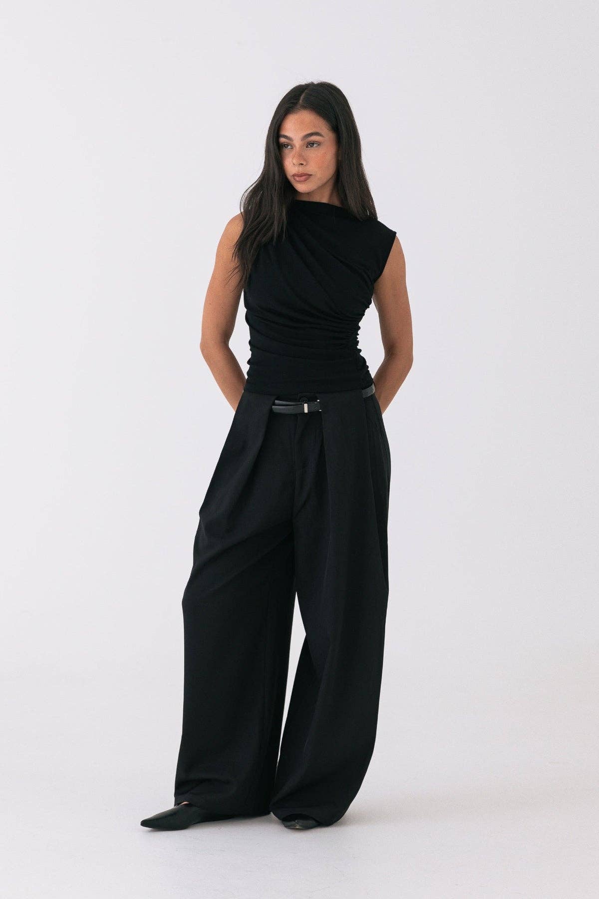 Arden Belted Trousers - Black for wholesale on Faire