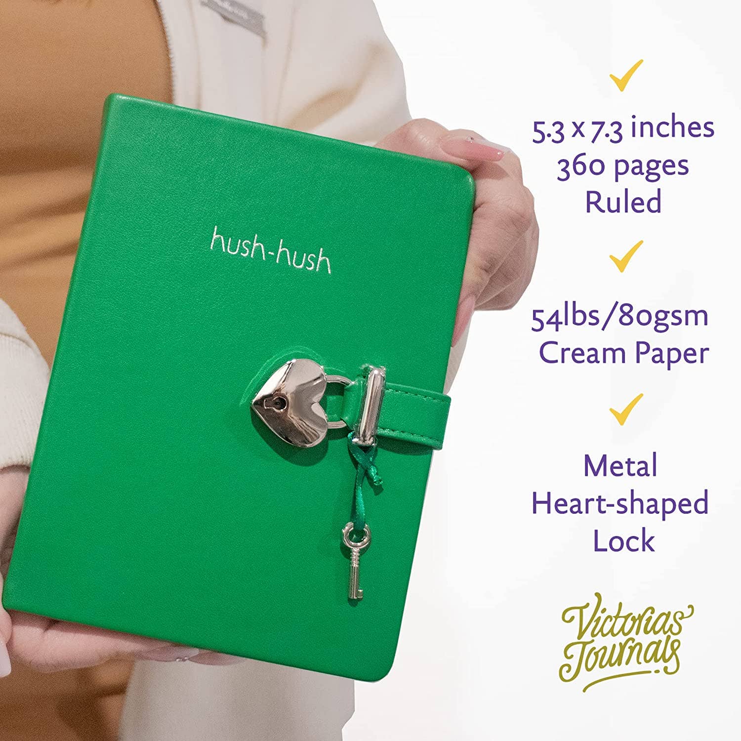 Victoria's Journals - Wholesale Notebook - Heart Lock Notebook with Key for Girls (Sherwood Green)1