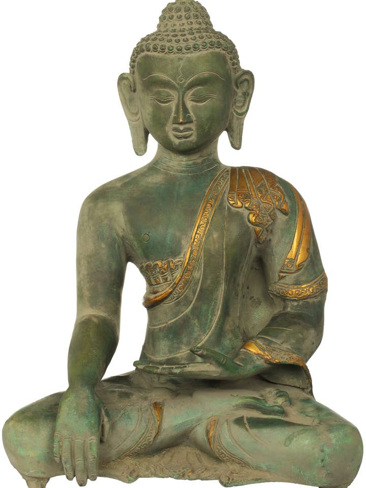 11" Lord Buddha In Earth Ontroerend Gebaar Koperen Standbeeld voor wholesale door Exotic India Art