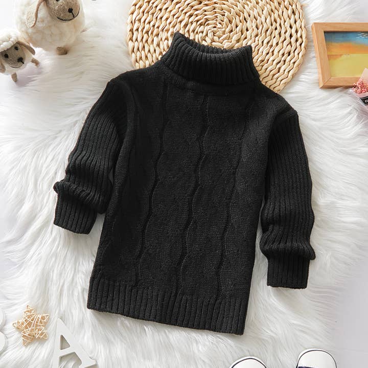 Småbarn Pige/Dreng Ensfarvet Kabelstrikket Rullekravesweater for engroshandel hos PatPat