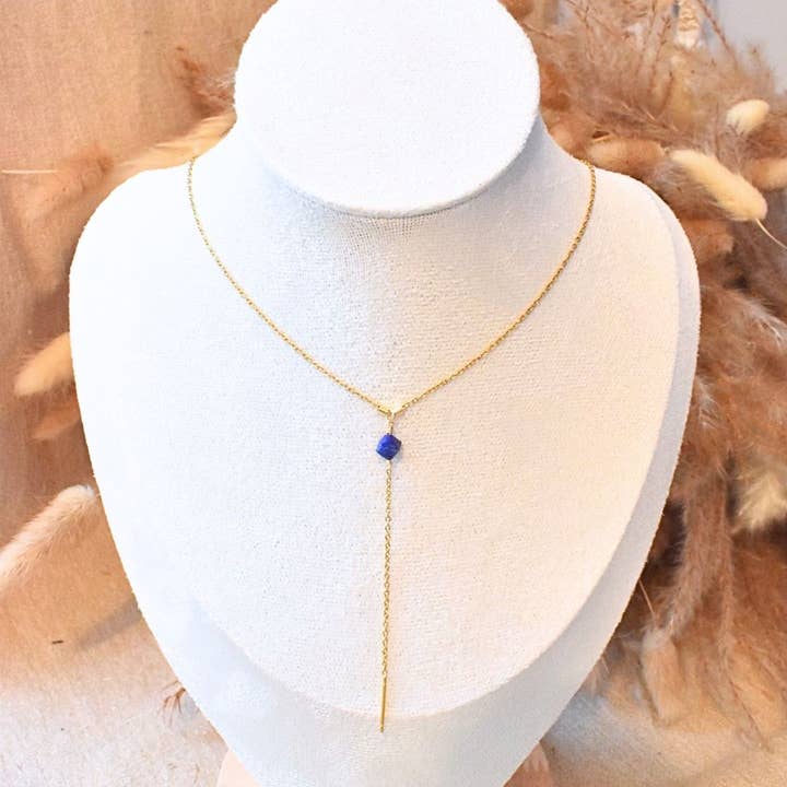 Collier en pierre naturelle Lapis Lazuli - acier inoxydable pour la vente par Minéralissime