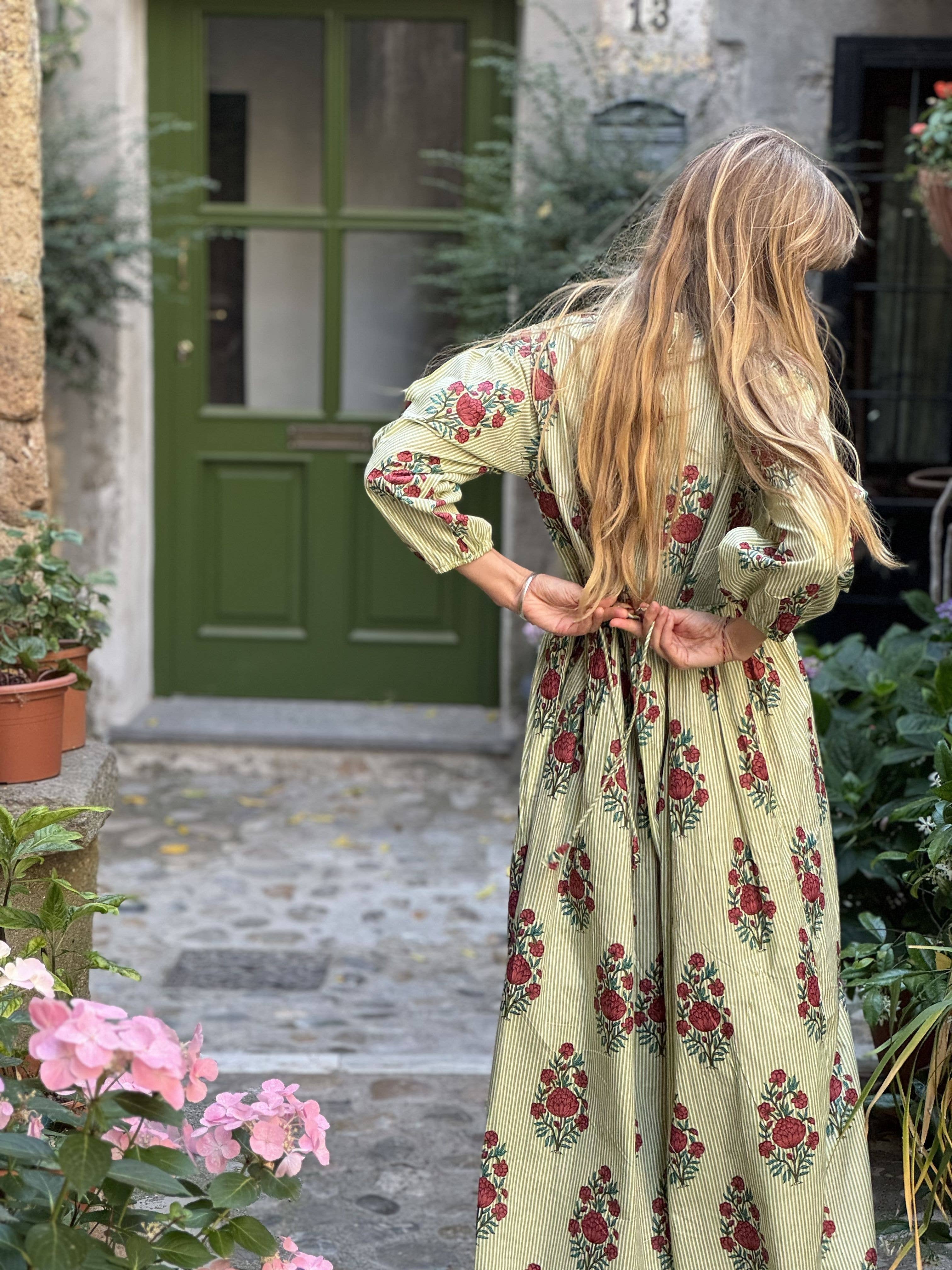 Devi Shop - Wholesale Dress - Women's - Cotton Venus Midi Dress ~ Stripes & Floral1