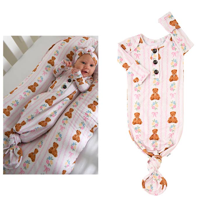 Gillian GOWN Bamboo Bear Baby Newborn Coming Home Outfit for wholesale by Gigi and Max