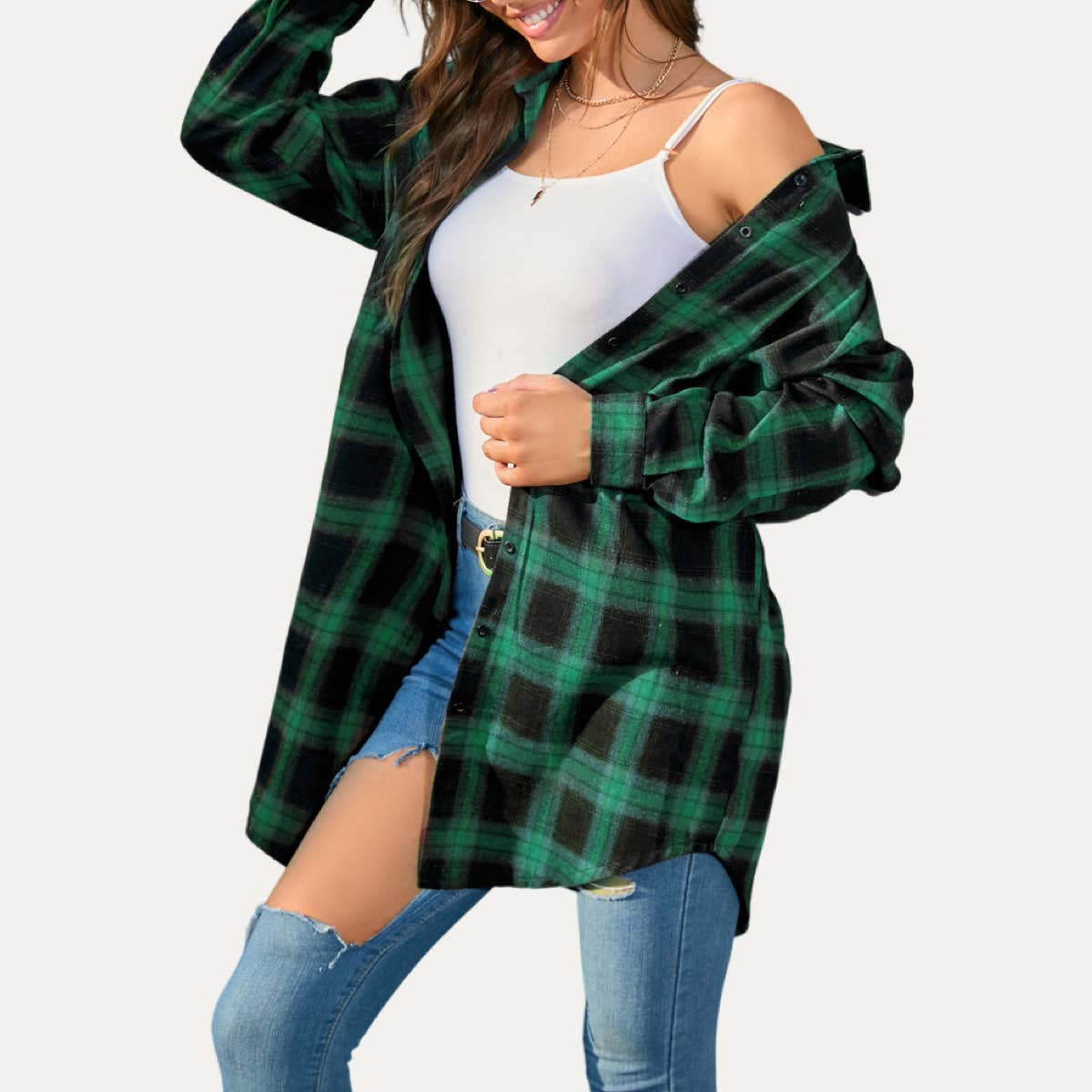 The Moment Collection – Camisa - Mulher por atacado – Camisa Longa Maçucarada Multicolor Multicolor com Botões Always Popular1