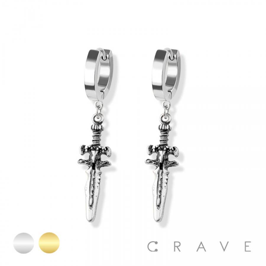 CRAVE - Wholesale Hangende/ronde oorbellen - PAAR 316L SS HUGGIE/HOEPELOORBELLEN MET RUNISCHE DOLKBENGEL2