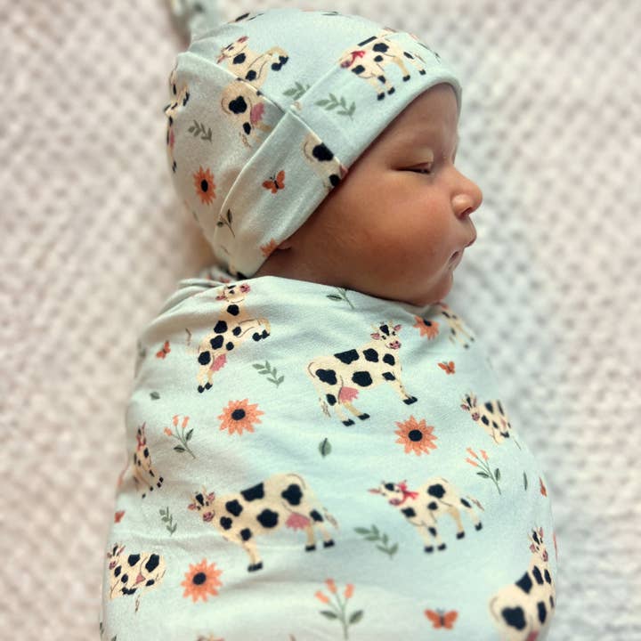 Bamboo Stretch Swaddle Set in Moo & You for wholesale by Bumblito