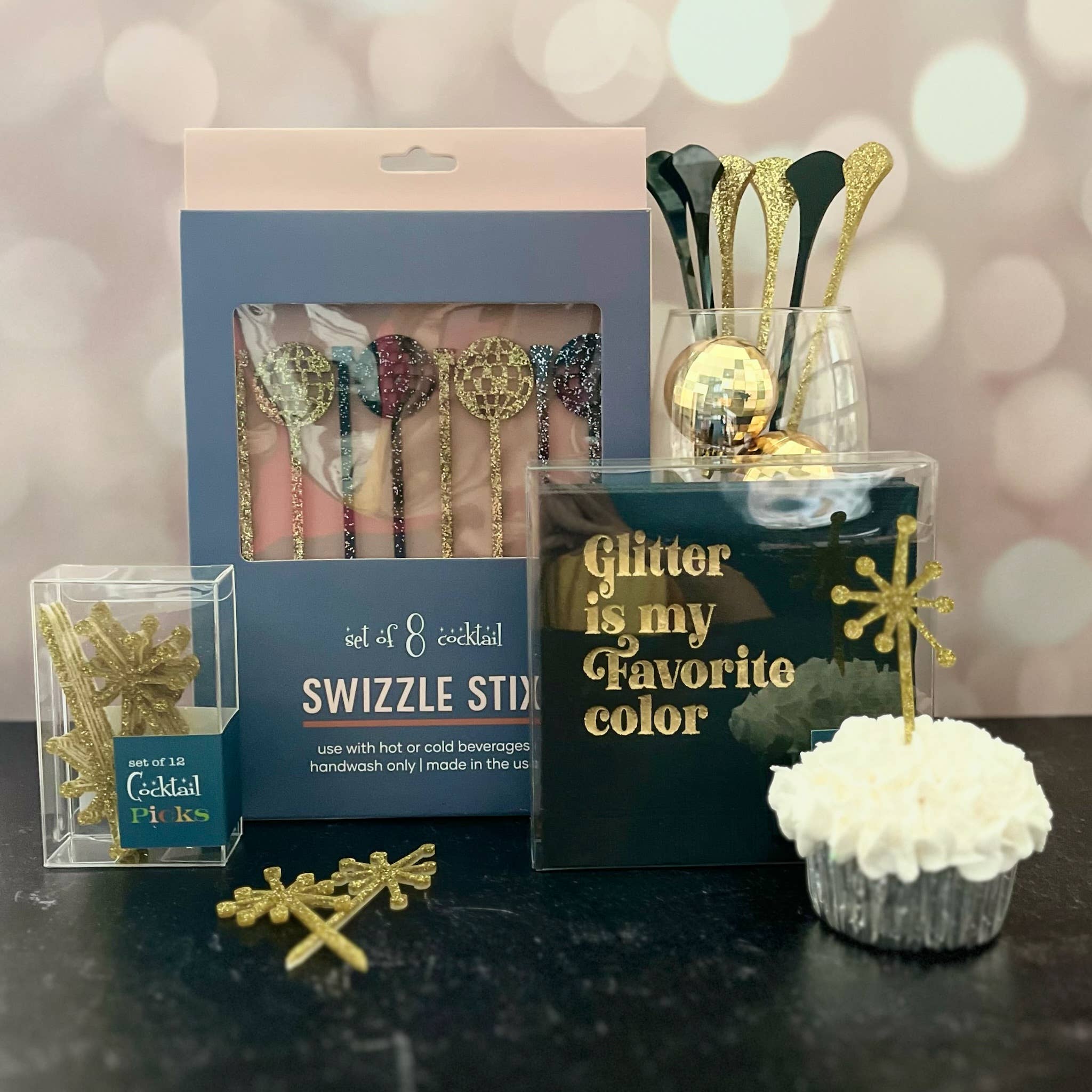 Mod Lounge Paper Company - Wholesale Cocktail Pick - Gold Glitter Retro Starburst Acrylic Cocktail Pick Set of 124