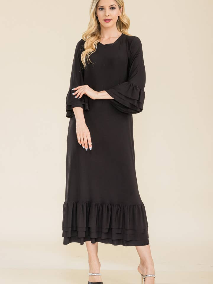 Celeste Clothing – Vestido - Mulher por atacado – VESTIDO MODESTO TAMANHO PLUS COM MANGAS DE SINO EM CAMADAS -CD438987