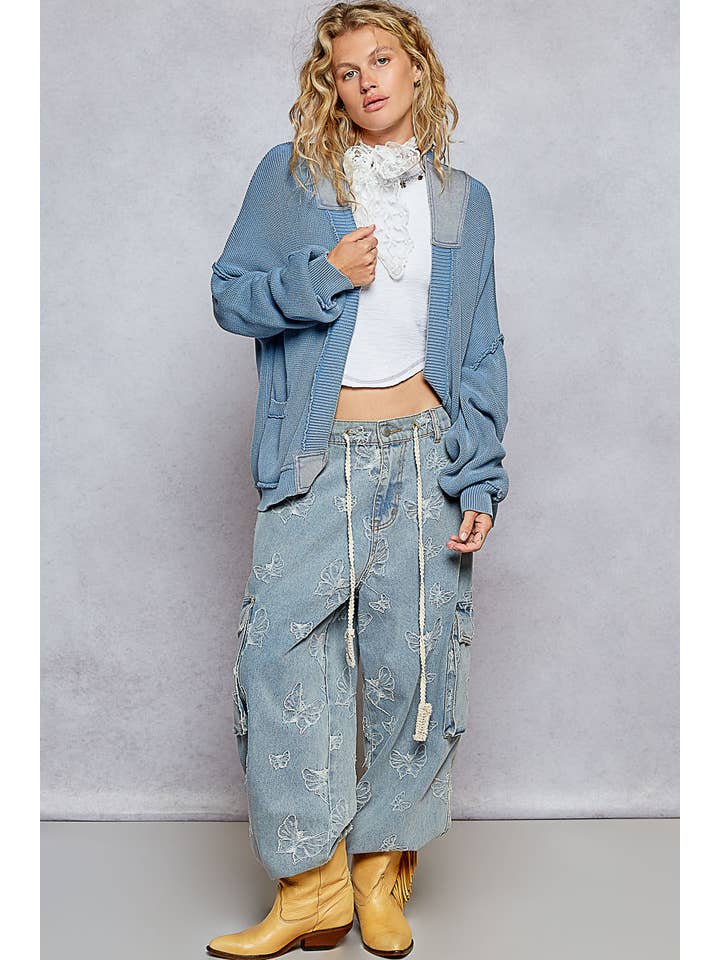 Pol Clothing - Wholesale Cardigan - Women's - Vintage washed knit long sleeve sweater cardigan SALE