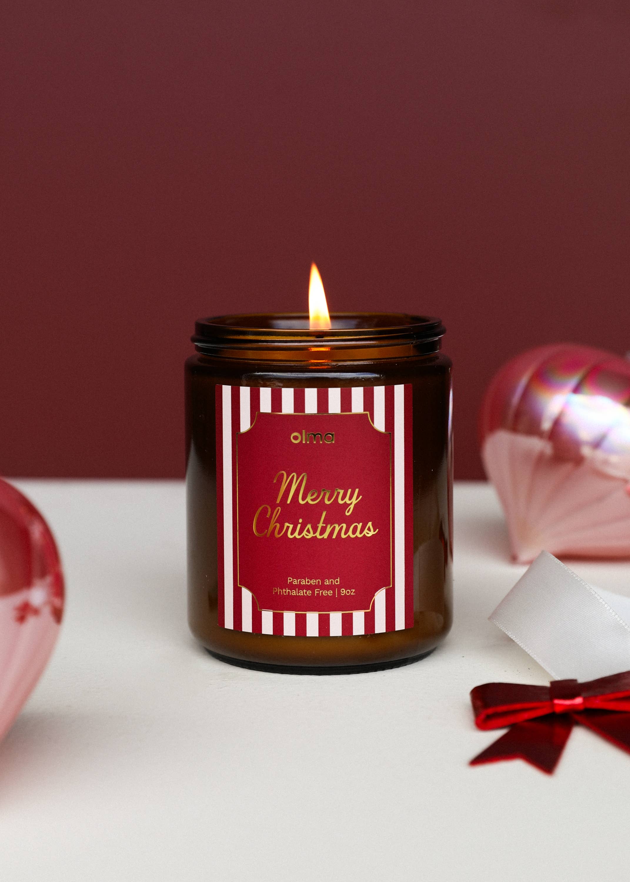 JaxKelly Candles - Wholesale Jar/Filled Candle - Merry Christmas - Holiday Christmas Candle - 9oz Amber