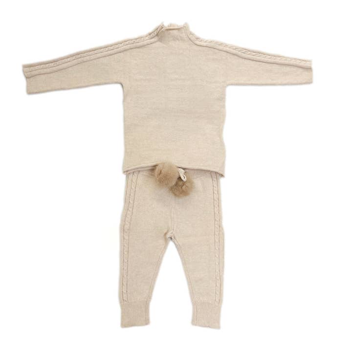 Oatmeal Cableknit Top and Pants Set for wholesale by Petite Maison Kids