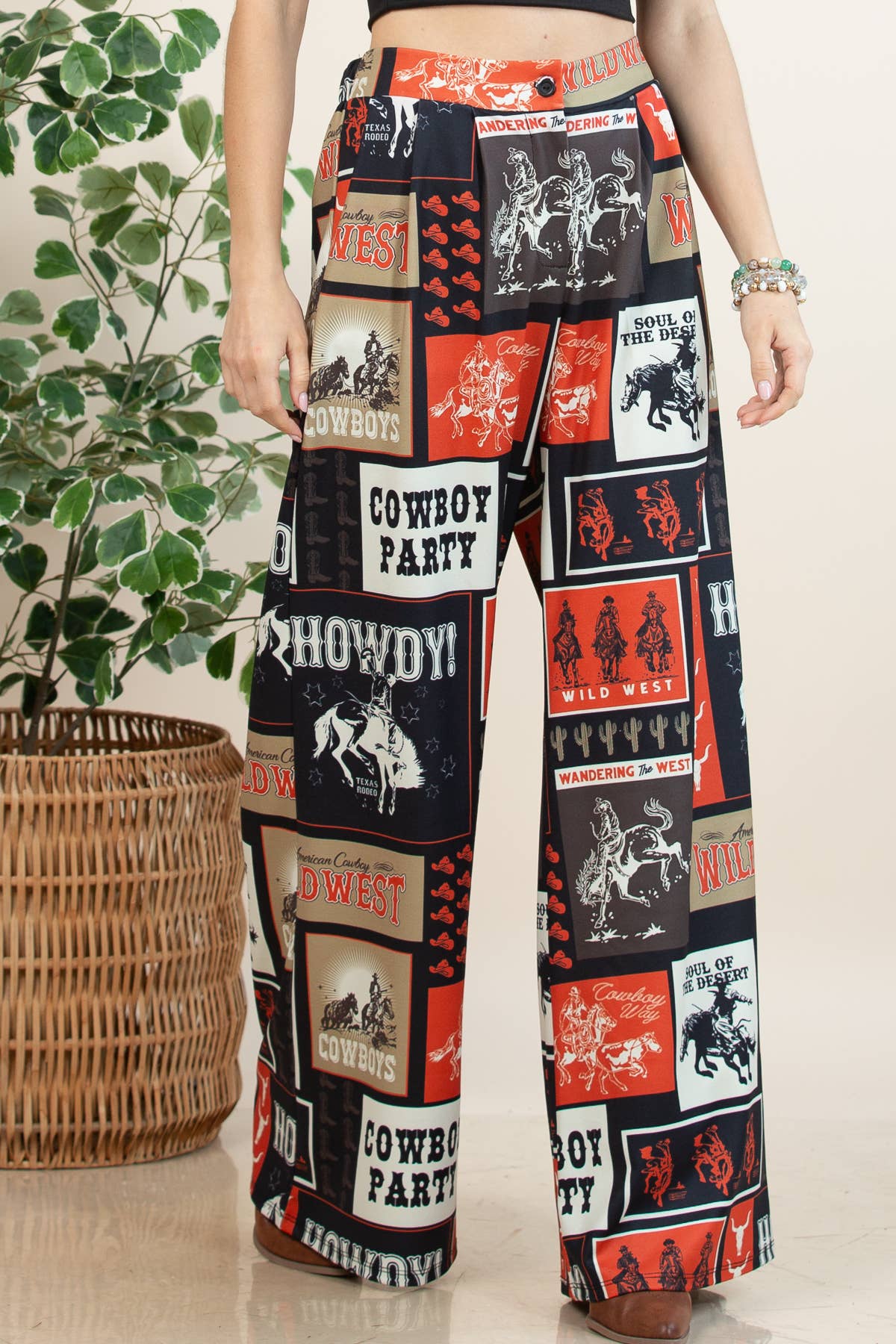 Multi Colored P1261-6010-Tammy Cowboy Party Mesh Print Slack Pants for wholesale on Faire5