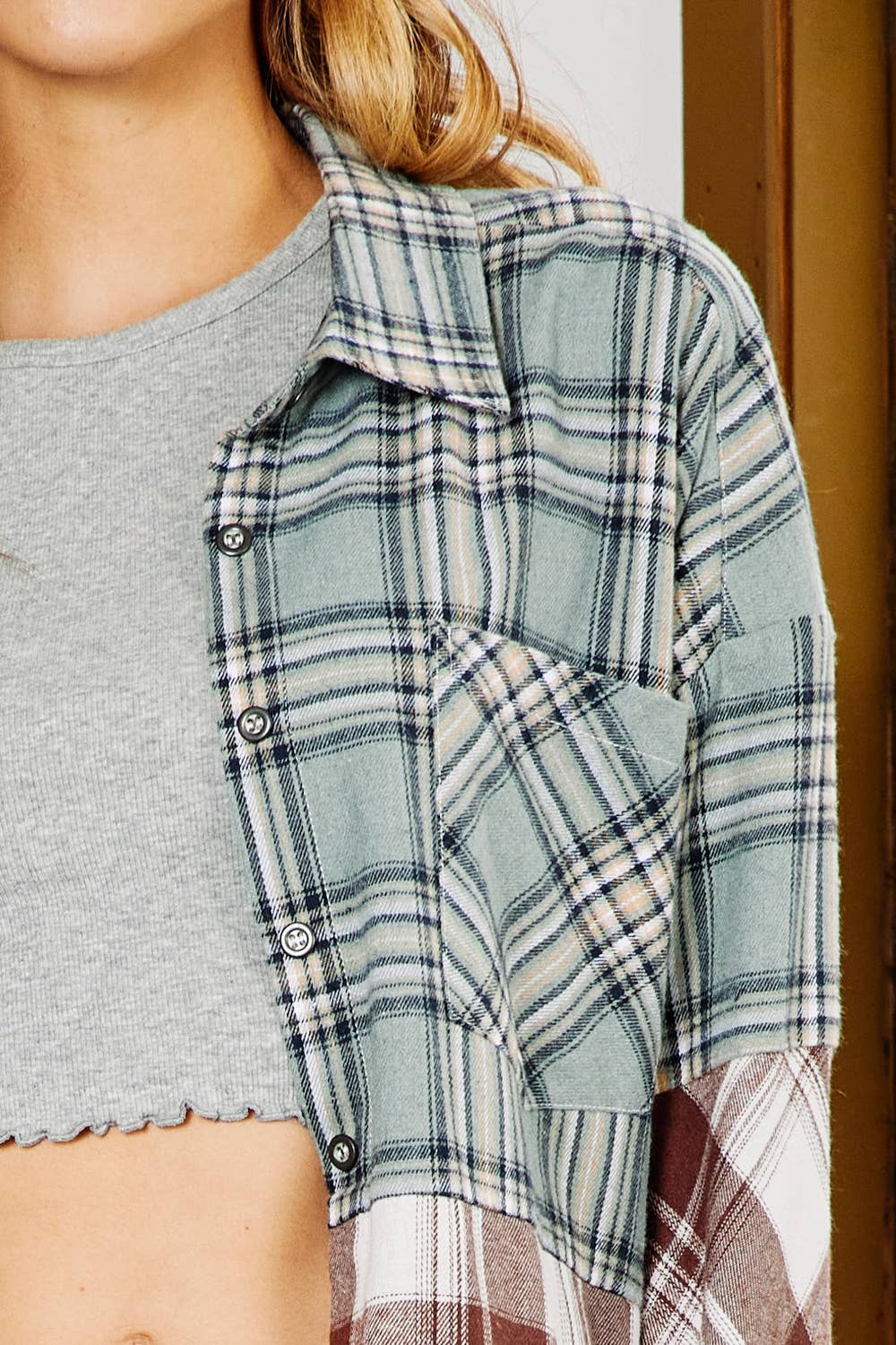 FSL Apparel - Wholesale Button Down Shirt - Women's - IJ1059 - MIXED PLAID  BUTTON DOWN OVERSIZED SHIRT14