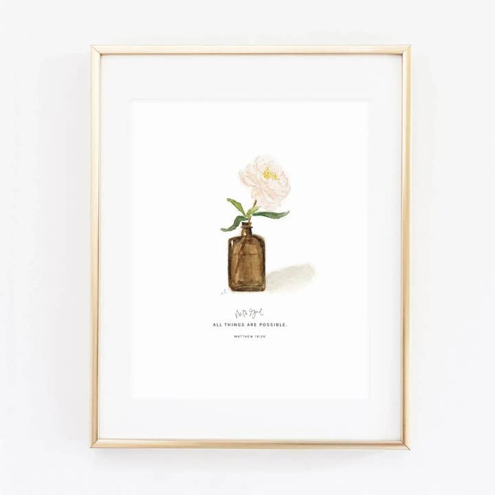 matthew 19:26 peony scripture print for wholesale by emily lex studio