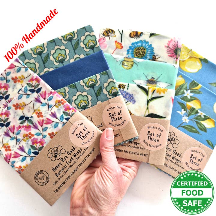 HANDMADE Beeswax Wraps Bundle | L,M,S Summer Kitchen for wholesale by Honey Bee Good