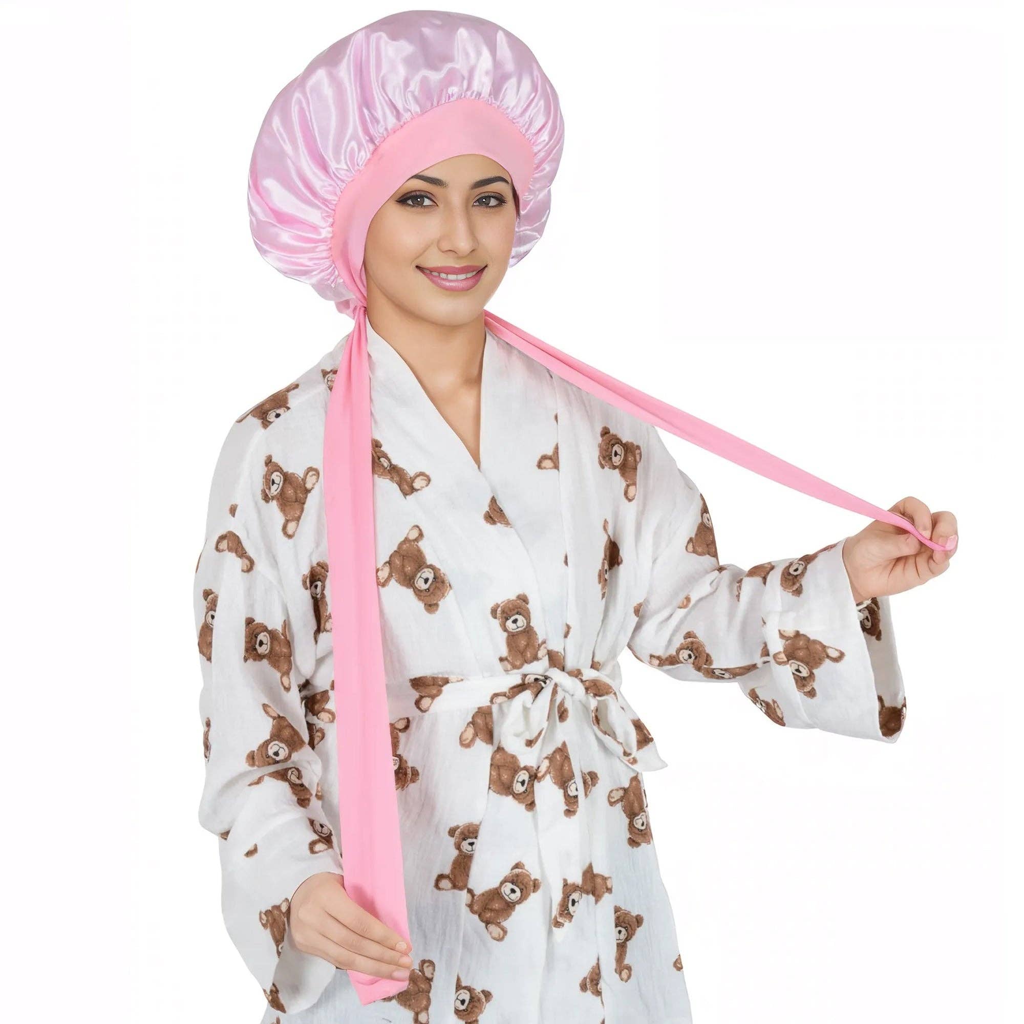 AK Brand - Vente Bonnet de nuit – femme - Bonnet en soie doublé satin avec long ruban à nouer23