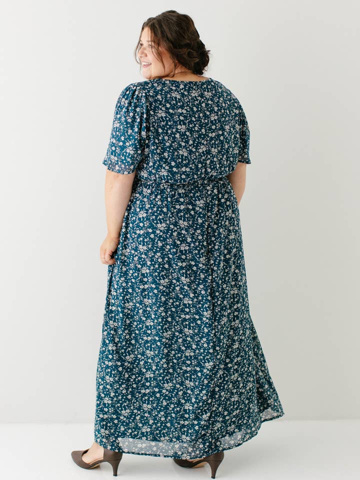 Deep Teal 'Esther' Floral Print Maxi Dress FINAL SALE for wholesale on Faire5