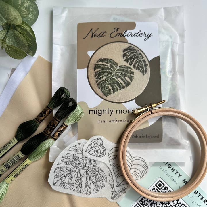Nest Embirdery - Wholesale Embroidery/cross-stitch supplies - Mighty Monstera Mini Kit4