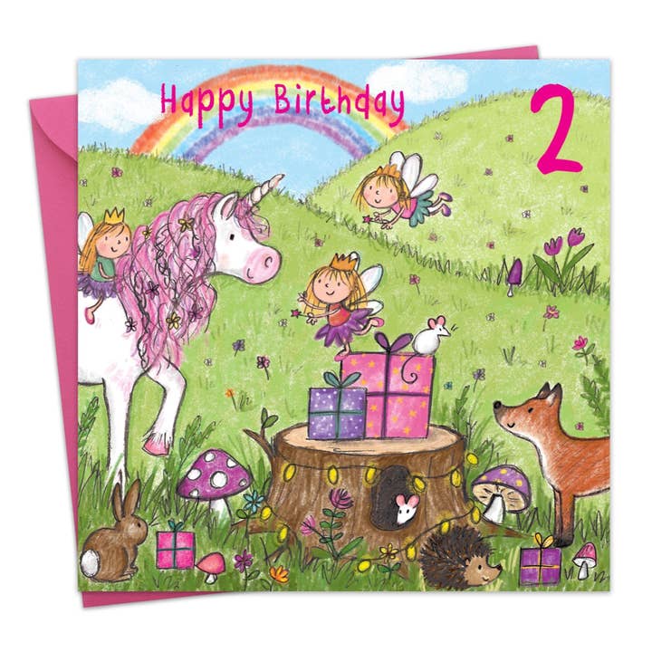 Carte d'anniversaire pour fille Licorne 2 ans pour la vente par Twizler Ltd
