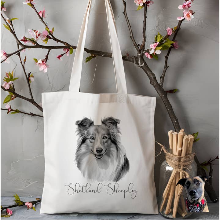 Storms Style – wholesale Tote bag – Unisex – Sketch Shetland Sheepdog Dog Tote Bag