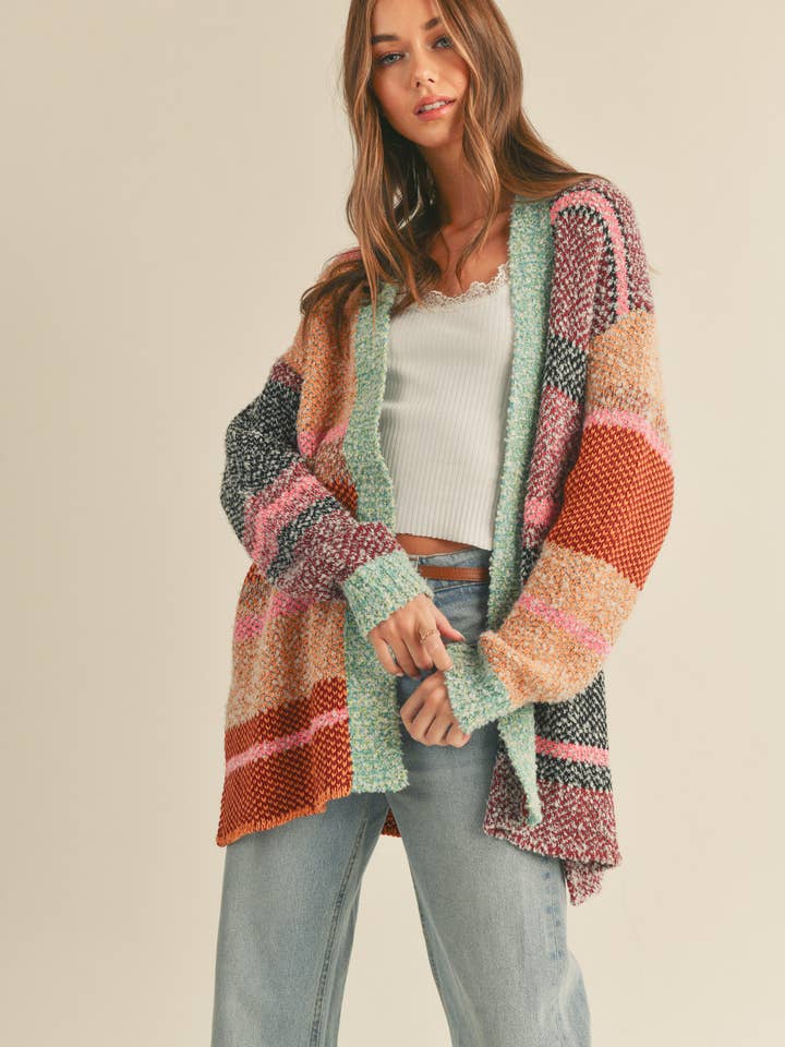&MERCI - Wholesale Cardigan - Women's - OVERSIZED COLOR BLOCK CARDIGAN MSW100385