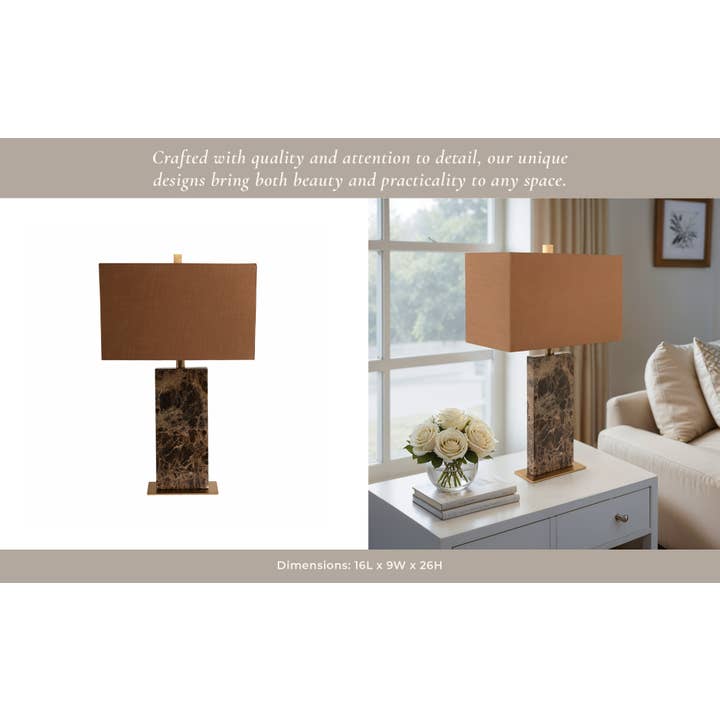 Sagebrook Home - Wholesale Accent/Desk Lamp - Table Lamp - Brown Marble Fabric Rectangular Base, 26 in.9