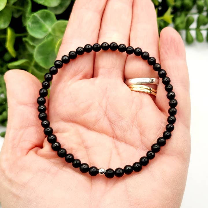 Meraki Gemstones - Wholesale Beaded Bracelet - Shungite Stretchable Bracelet 4mm Beads-8.5"L (EMF Prot)4