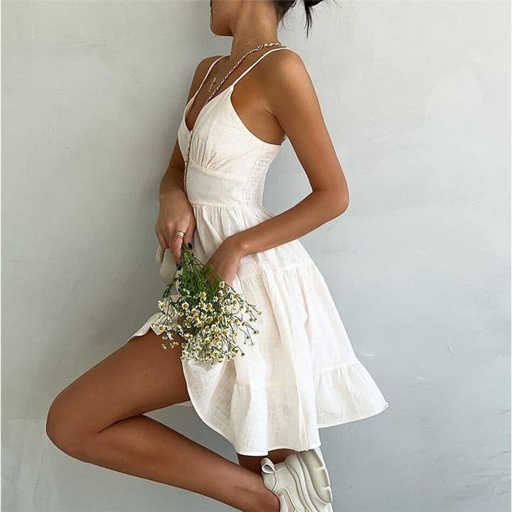 CREAMY Solid Color Bodycon Spaghetti Strap Mini Dress for wholesale on Faire