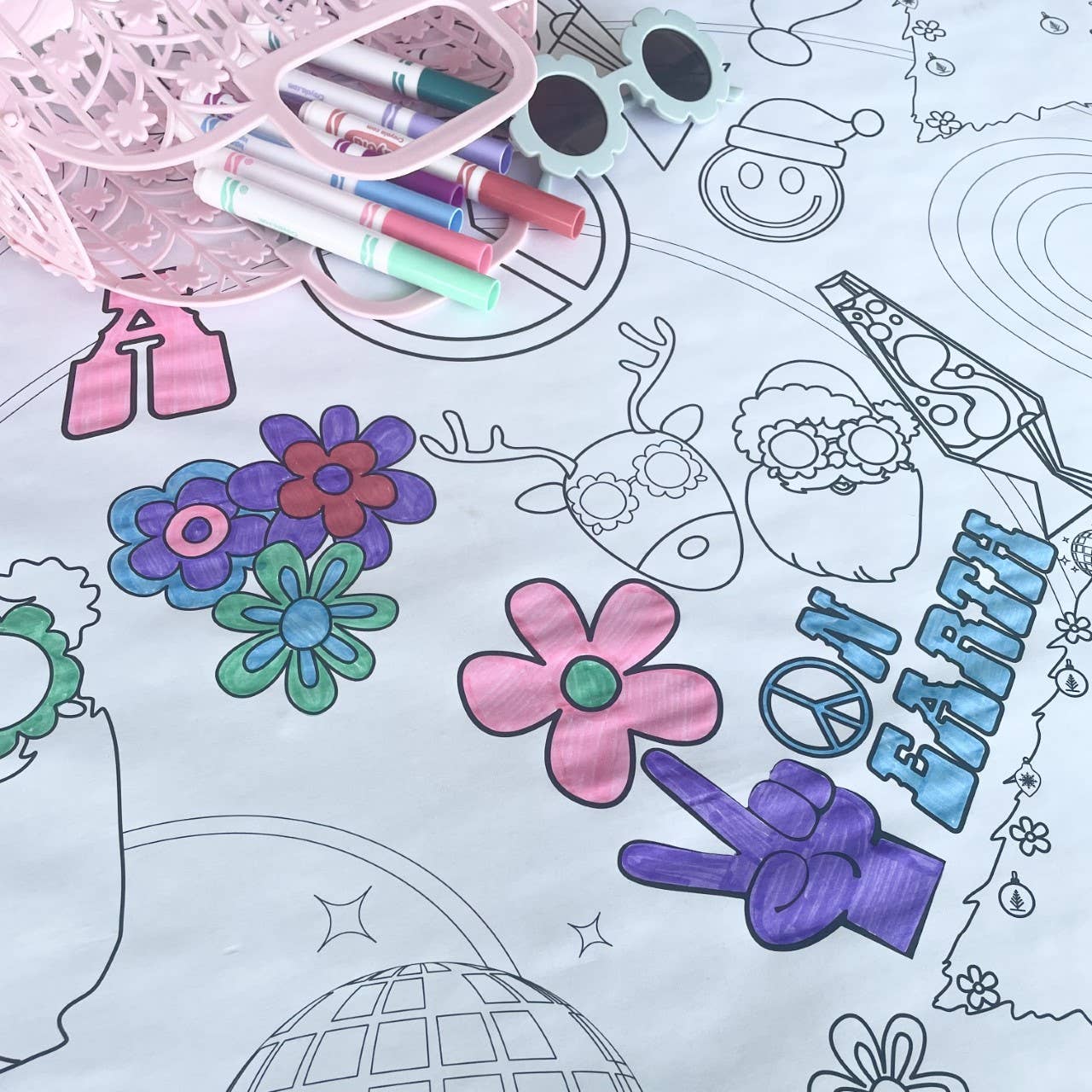 Creative Crayons Workshop - Wholesale Coloring & Activity Book - Kids & Baby - Retro Christmas Coloring Tablecloth | Giant Groovy Christmas2