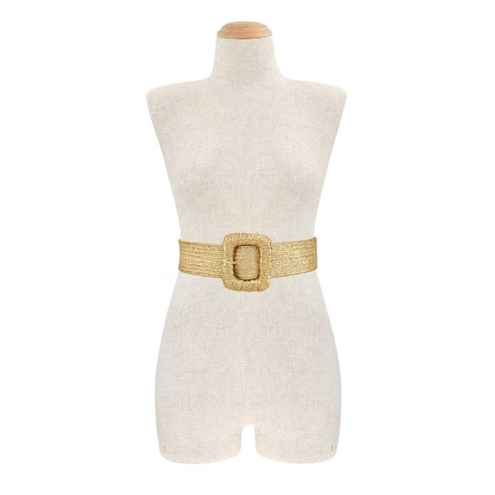 anbfashion – Großhandel Gürtel – Damen – Strohgürtel für Damen mit quadratischer Schnalle in Metallic-Optik1