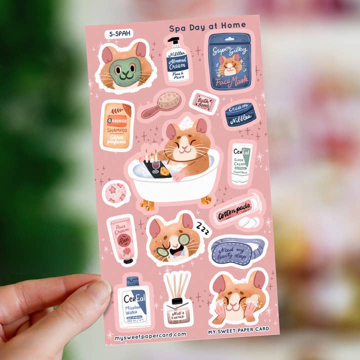 Cosy Spa Day at home - hamster stickers - planner stickers for wholesale by My Sweet Paper Card