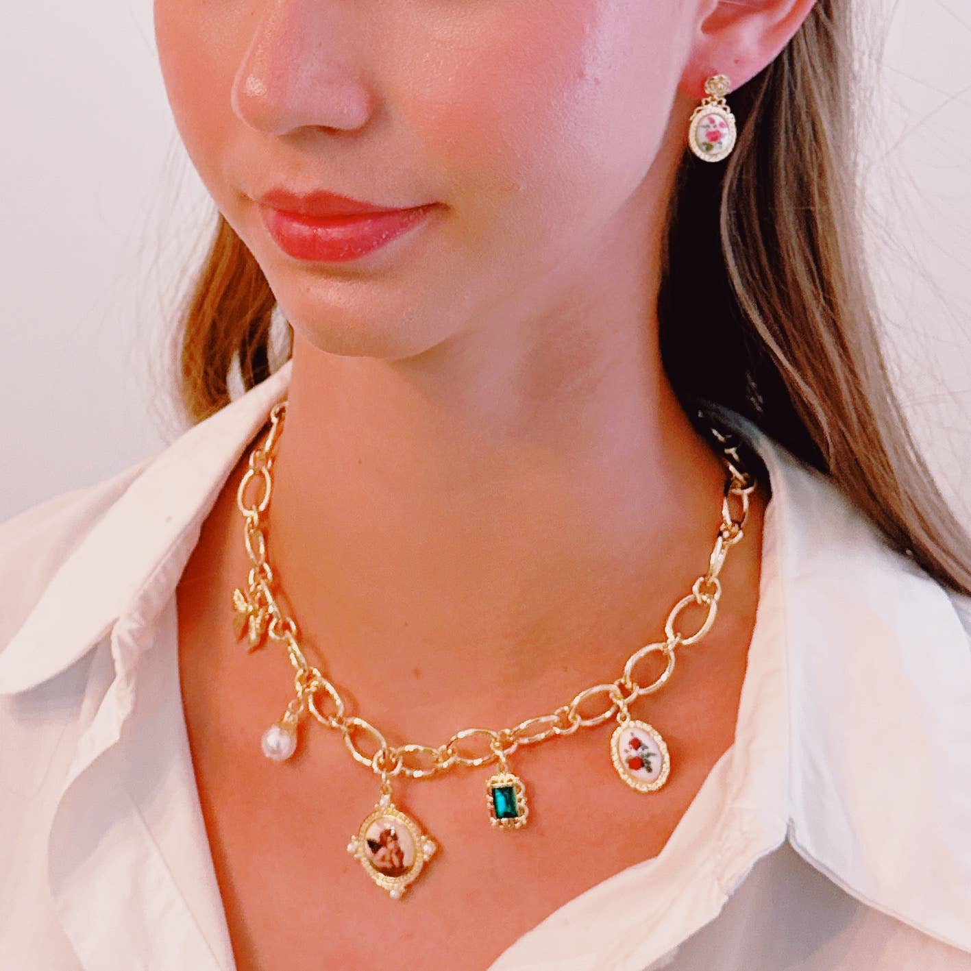 Ellison+Young - Wholesale Dangle Earrings - Victorian Rose Charm Drop Earrings – Vintage-Inspired Detail3