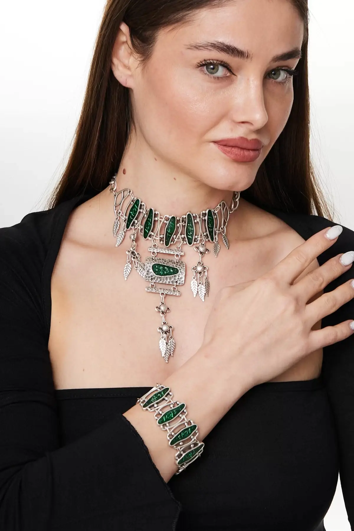 Zeydor Accessories - Vente Parures de bijoux - Ensemble collier et bracelet en émail vert ZeyDor1