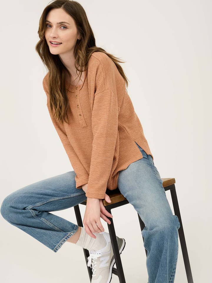 Blu Pepper - Wholesale Knit Top - Women's - WAFFLE KNIT HENLEY LONG SLEEVE KNIT TOP18