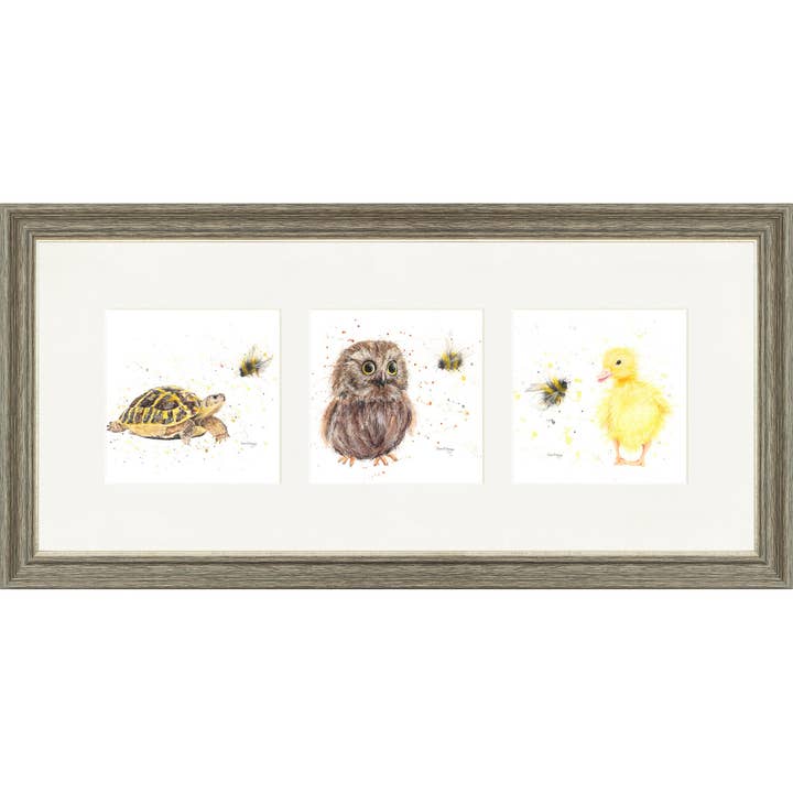 Bumble and Buddies 3 Triptych Framed Print for wholesale by Bree Merryn Art Ltd